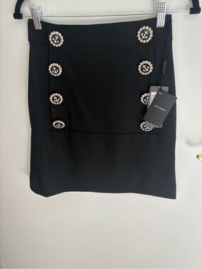 Dolce & Gabbana Black Mini Skirt with Jeweled Anchor Buttons
